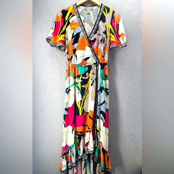 Flying Tomato Anthropologie Tropical Wrap Midi Dress Women Sz Small-Beach Floral - Picture 1 of 10